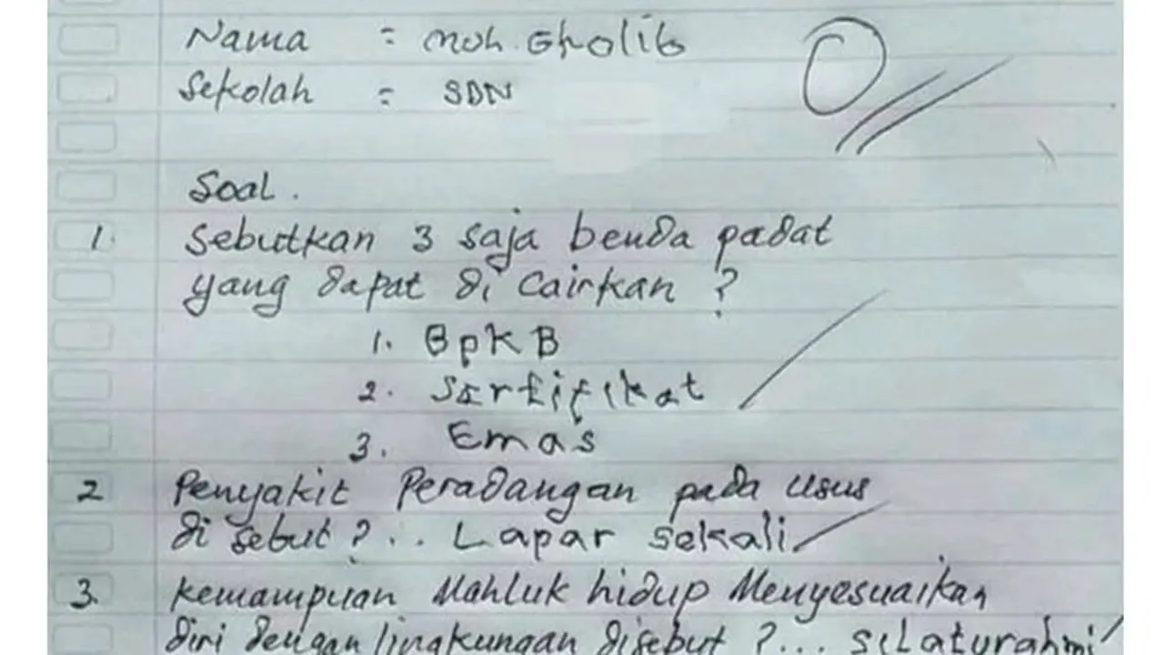 6 Potret Lembar Jawaban Murid Dapat Nilai 0 Ini Bikin Guru Tepuk Jidat