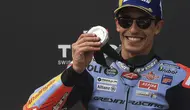 Marc Marquez saat finis kedua Sprint Race MotoGP Portugal 2024 hari Sabtu (23/03/2024). (PATRICIA DE MELO MOREIRA / AFP)