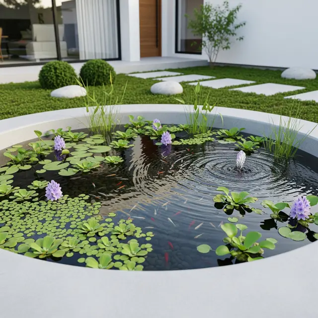 Model Kolam Ikan Sudut Depan Rumah Minimalis (AI)