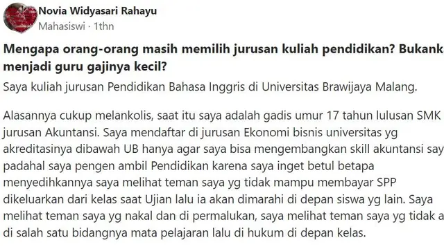 Unggahan Novia Widyasari Rahayu. (Sumber: Quora/ Novia-Widyasari-Rahayu)