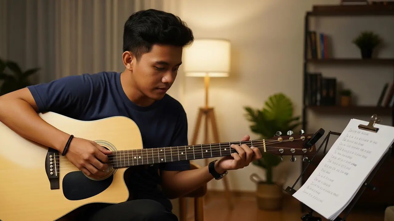 Ilustrasi lagu, musik, lirik, gitar