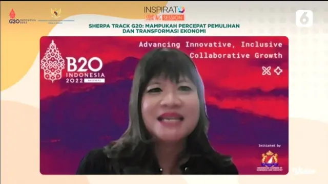 Wakil Ketua Umum Kadin Indonesia Bidang Maritim, Investasi dan Luar Negeri Shinta W. Kamdani dalam Inspirato Sharing Session Liputan6.com bertajuk Sherpa Track G20: Mampukah Percepat Pemulihan dan Transformasi Ekonomi Indonesia, Jumat (28/10/2022). 