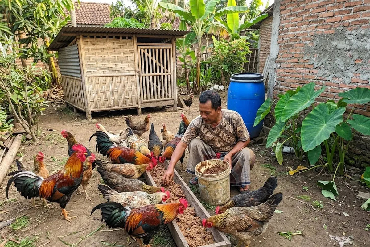 Fermentasi Talas Liar di Halaman untuk Pakan Ternak Ayam Kampung