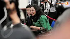 Dr Amrita, Ketua Pengambil Sampel Urine BNN juga terlihat hadir untuk memberikan keterangan dalam persidangan yang digelar di Gedung MK. (Liputan6.com/Danu Baharuddin)