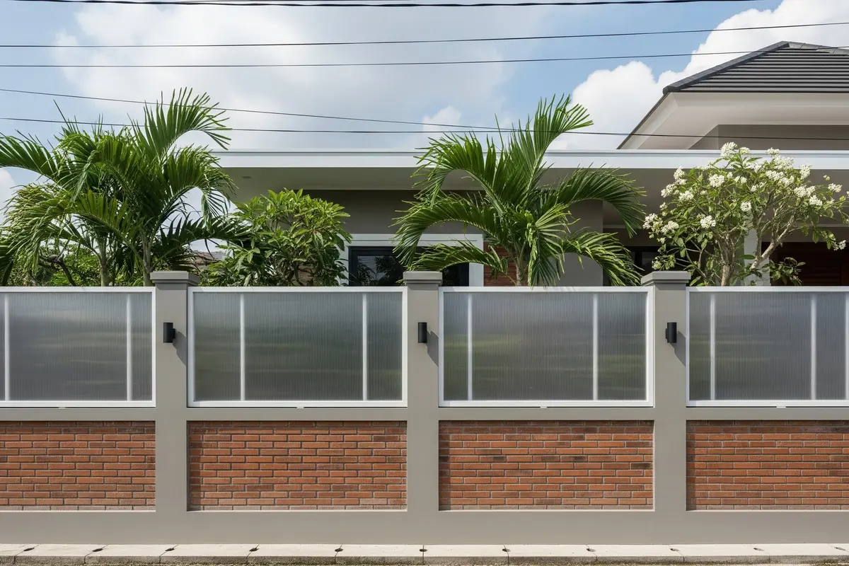 Model Pagar Bata atau Beton Setengah Badan Kombinasi Polikarbonat