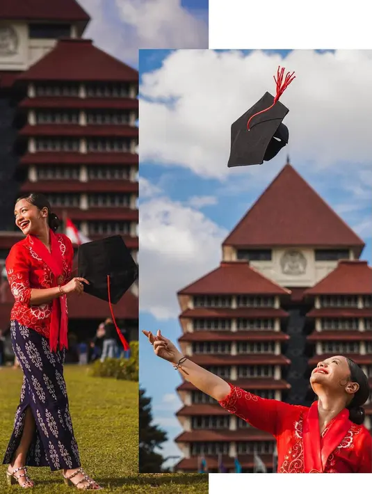 Lempar topi toga di hari kelulusan adalah momen yang hampir dilakukan oleh semua mahasiswa yang sudah resmi meraih gelar sarjana, Amel Carla pun demikian. Menyeimbangkan antara karier dan pendidikan, tentunya bukan suatu hal yang mudah. Namun Amel Carla bisa menjalankan keduanya. Tak hanya keluarga, penggemar pun turut bangga atas pencapaian artis kelahiran 21 tahun ini di 2023. (Liputan6.com/IG/@amelcarla)