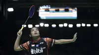 Gregoria Mariska Tunjung takluk dari Ratchanok Intanon di babak kedua pada Indonesia Open 2019 di Istora Senayan, Jakarta, Kamis (18/7/2019). (Bola.com/Peksi Cahyo)