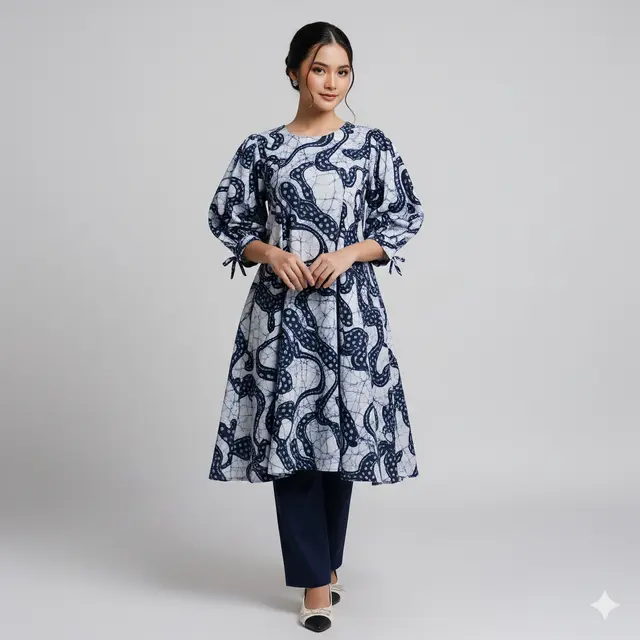 Model Tunik Batik Lengan Bishop Simple Tapi Mewah yang Elegan. Gemini