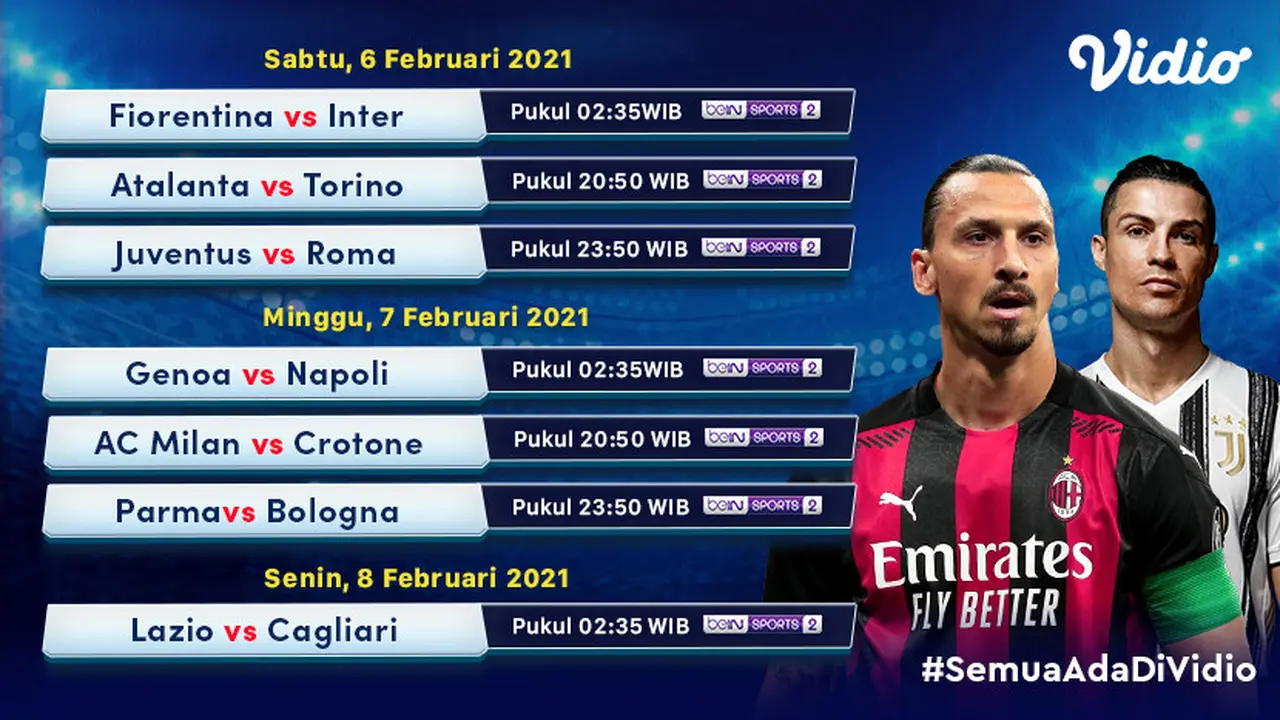 Jadwal Liga Italia Serie A 2021 pekan ke-21 di Vidio
