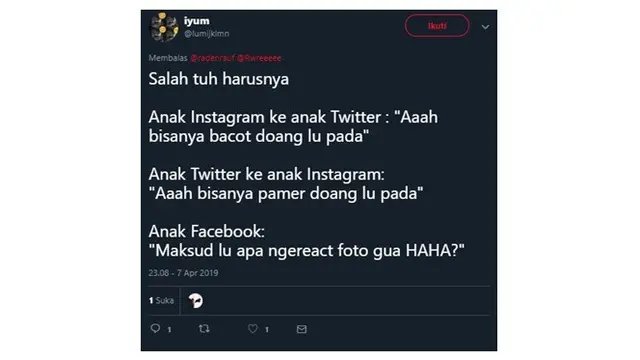 Perbedaan Komentar Anak Instagram, Twitter dan Facebook