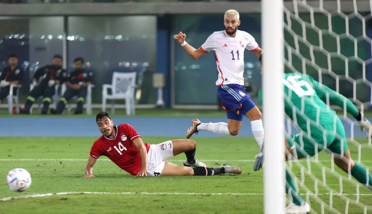 Belgia dikalahkan Mesir 1-2 di Jaber Al-Ahmad International Stadium, Kuwait, Jumat (18/11/2022). (AFP/Yasser Al-Zayyat)