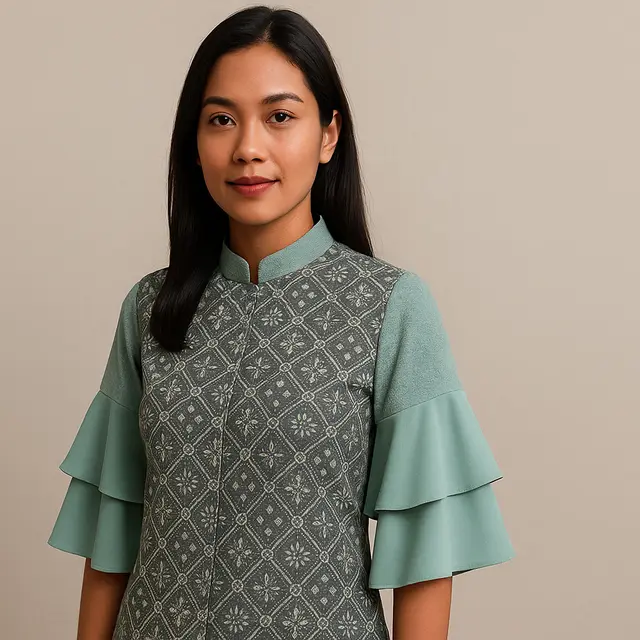 7 Model Batik Lengan Lonceng Dua Tingkat Pastel untuk Kerja, Anggun tapi Tetap Profesional