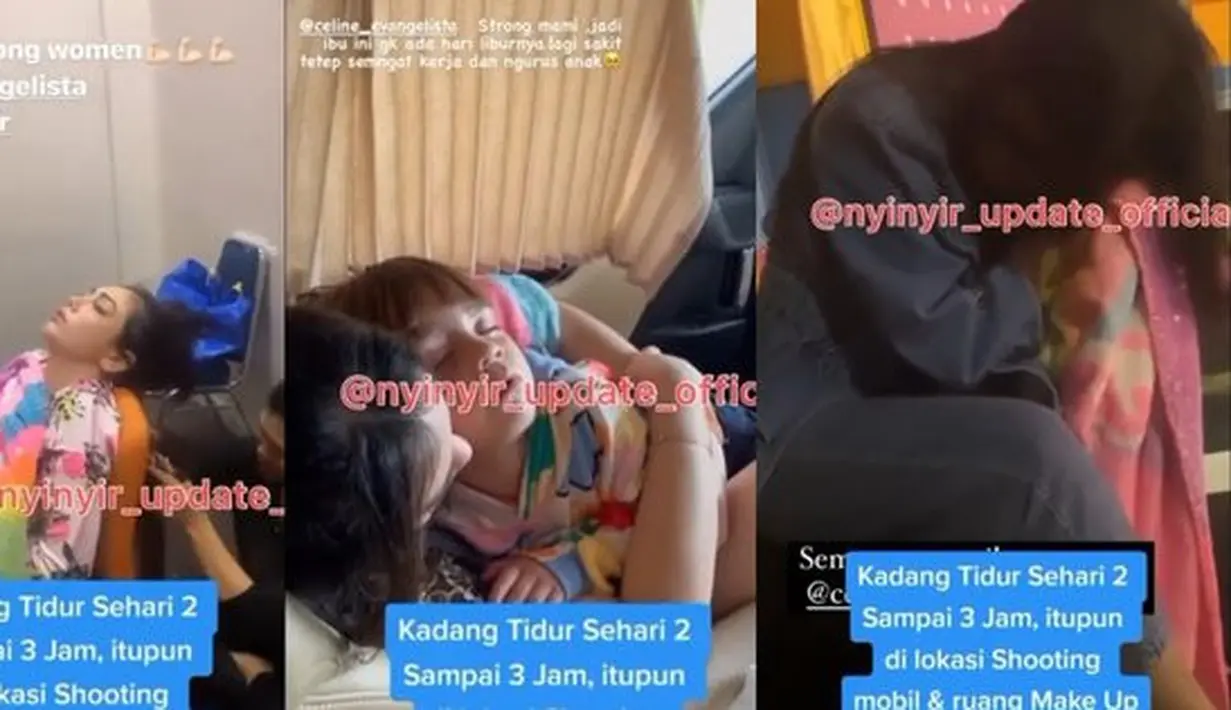 Celine Evangelista hanya tidur di seka-sela waktunya. (Foto: Instagram/nyinyir_update_official)
