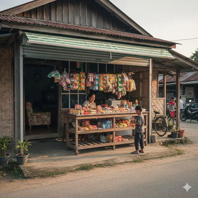 Rumah Kampung Minimalis dengan Toko Kelontong di Halaman (Foto: Gemini AI)