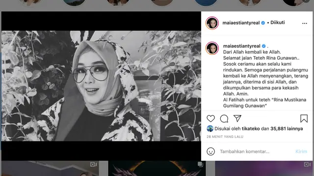 Unggahan Maia Estianty soal Rina Gunawan. (Foto: Instagram @maiaestiantyreal)