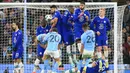 Pada awal babak kedua di menit ke-53 Riyad Mahrez membawa tuan rumah unggul 1-0 lewat gol yang dicetak melalui eksekusi tendangan bebas. Sepakan terukurnya membuat Edouard Mendy tak berkutik. (AFP/Lindsey Parnaby)