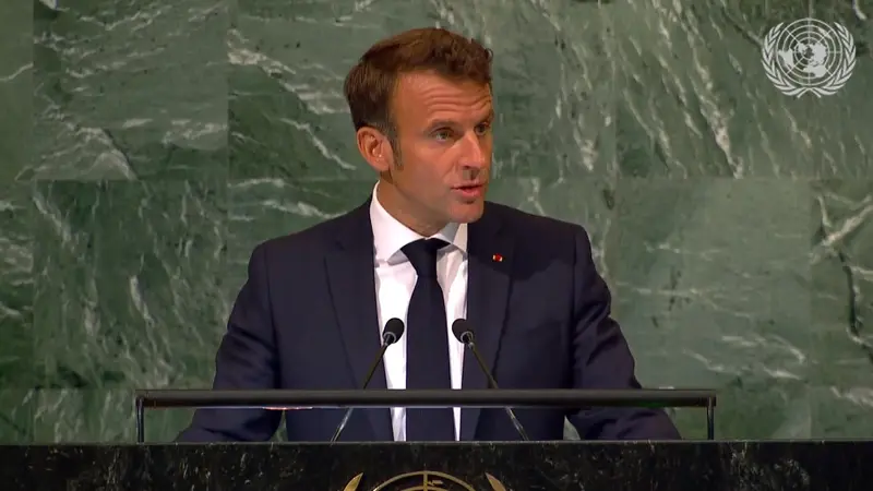 Presiden Prancis Emmanuel Macron di Sidang Umum PBB 2022.