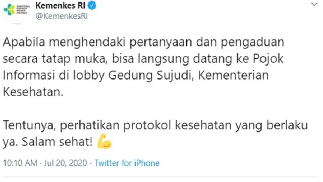 Tangkapan Layar Twitter Kemenkes