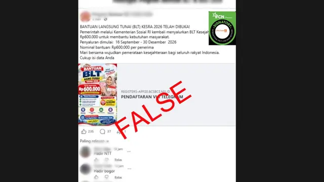 Cek Fakta: Tidak Benar Link Pendaftaran BLT Kesra Rp 600.000 Via Telegram