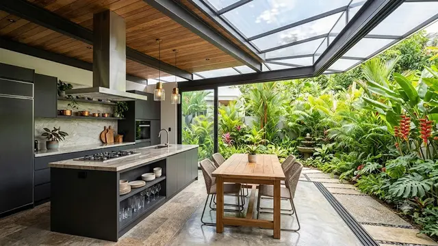 Ide Dapur Semi Outdoor dengan Atap Transparan (AI Generated)
