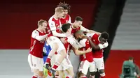 ARSENAL KEMBALI RASAKAN KEMENANGAN: Arsenal berhasil menaklukkan Chelsea pada laga Liga Inggris. Kemenangan tersebut sekaligus memutus catatan buruk Arsenal di tujuh laga terakhir Premier League. Sebelumnya, The Gunners mengalami lima kekalahan dan dua kali imbang. (Andrew Boyers/ Pool via AP)