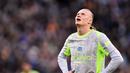 Penyerang Manchester City, Erling Haaland tidak dapat menutupi kekecewaannya usai hasil imbang 3-3 kontra Everton pada laga pekan ke-35 Premier League, Selasa (05/05/2026) dini hari WIB. (AP Photo/Dave Thompson)