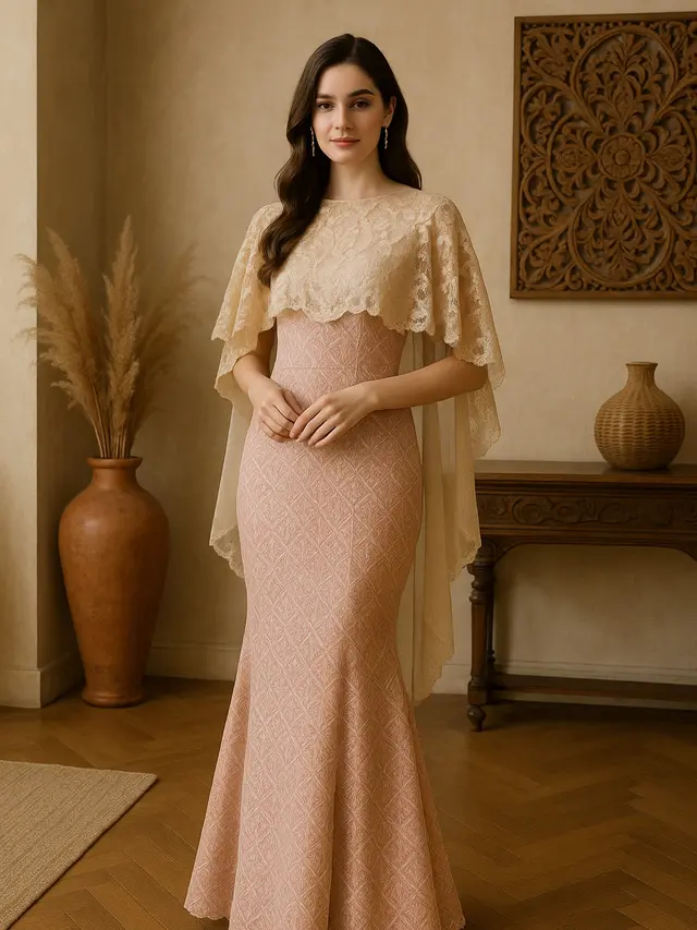 Trend Long Dress Brokat 2025 Warna Pastel dan Model Mermaid