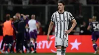Juventus gagal menutup laga terakhir mereka di Liga Italia musim 2021/2022 dengan kemenangan. Dusan Vlahovic dan kolega kalah di kandang Fiorentina dengan skor 0-2 pada Minggu, 22 Mei 2022 dini hari WIB. (AFP/Filippo Monteforte)