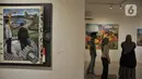 Salah satu karya lukis yang ditampilkan dalam pameran "Antara Kecemasan dan Harapan" di Gedung D Galeri Nasional Indonesia, Jakarta Pusat, Minggu (7/5/2023). (merdeka.com/Iqbal S Nugroho)