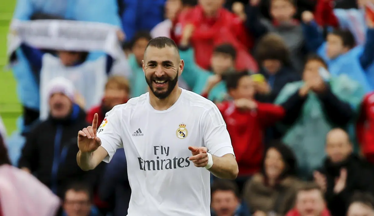 Karim Benzema membuntuti Messi dengan 22 gol pada klasemen sementara La Liga Spanyol. (REUTERS/Sergio Perez)