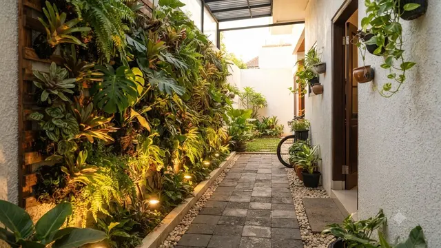 Desain Lorong Rumah dengan Lampu Tanam di Lantai
