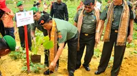 Panglima TNI Jenderal Moeldoko menanam pohon kemiri sunan di Kabupaten Kubu Raya, Kalimantan Barat. (Puspen TNI)