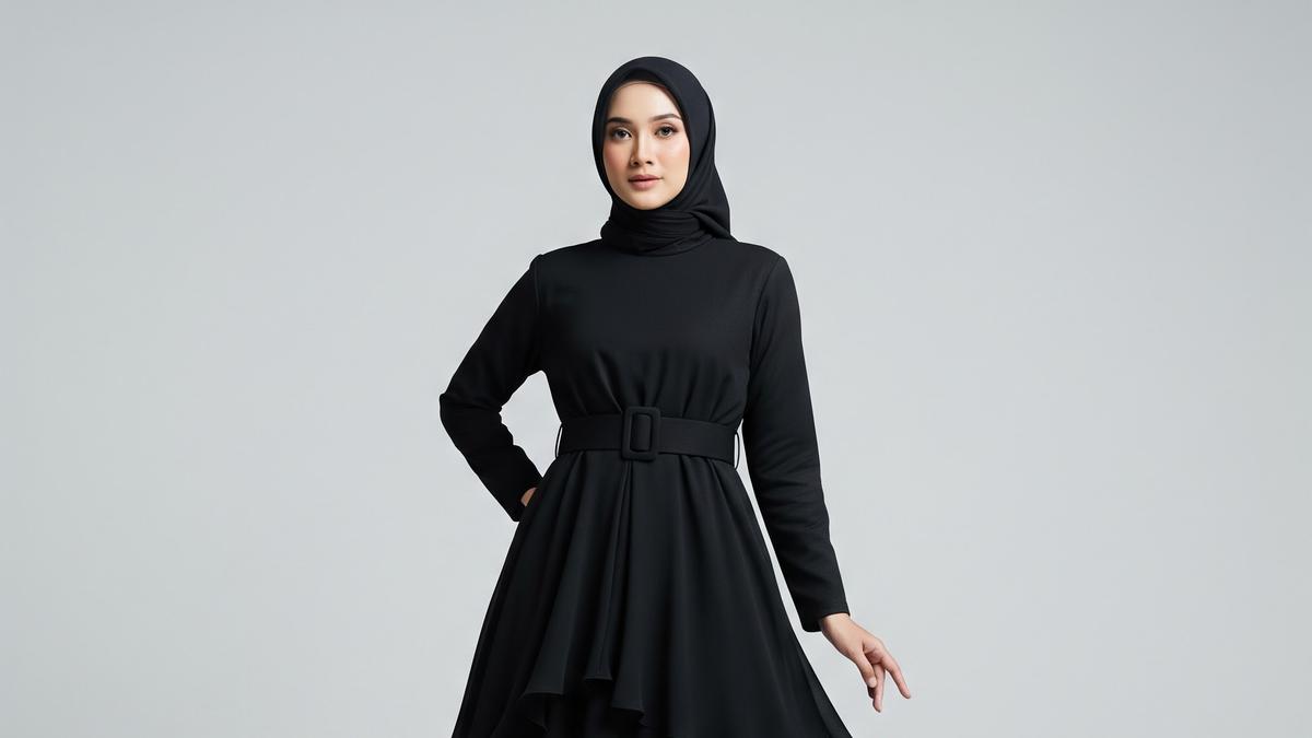 7 Model Gamis Hitam Kombinasi Pastel, Elegan dan Elok Dipandang