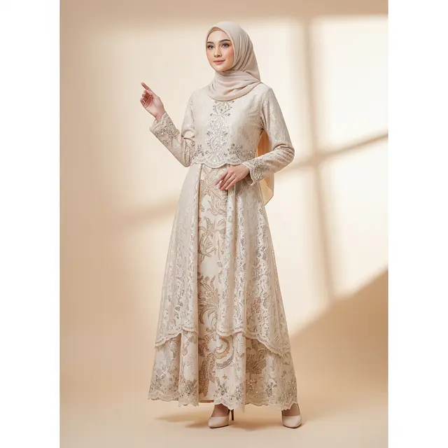 Model Gamis Batik Brokat Ivory Terbaru untuk Ramadan 2026