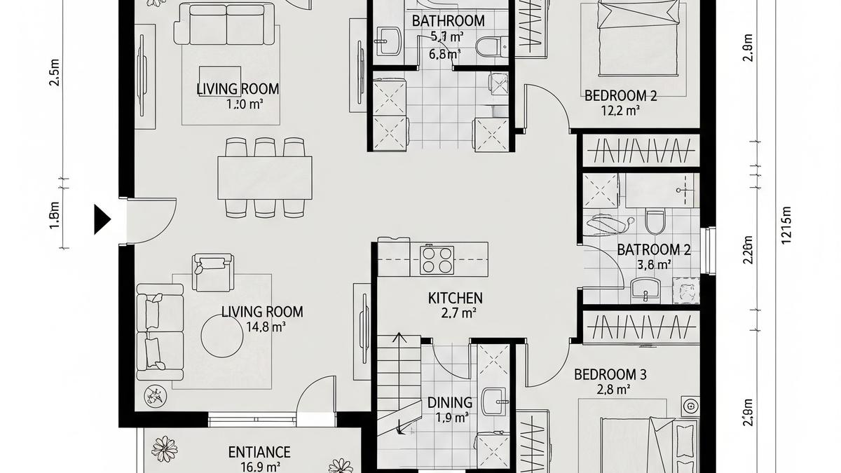 7 Denah Rumah Kampung 1 Lantai 3 Kamar, Fungsional dan Hemat Biaya