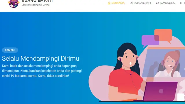 Melalui situs ruangempati.com ini, akan dilakukan pendampingan virtual relawan yang terlatih. (Foto: Screenshot)