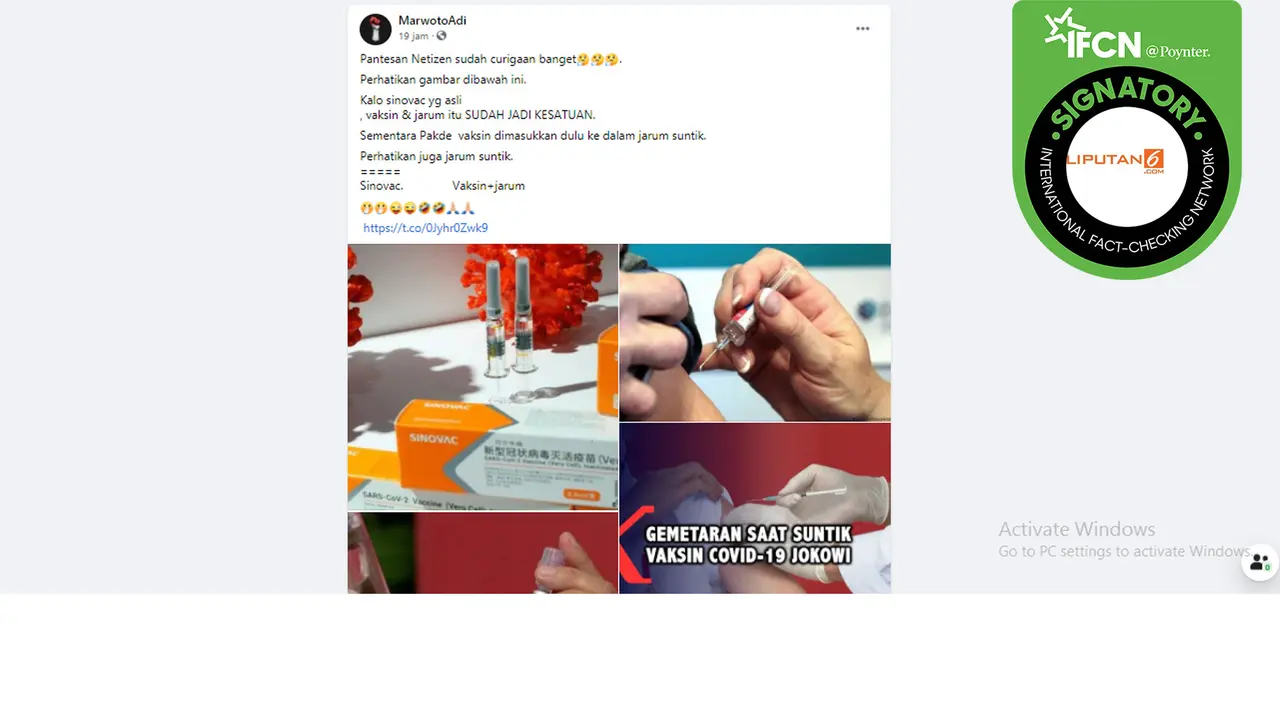 Klaim Kemasan Vaksin Sinovac yang Disuntikan ke Joko Widodo Berbeda