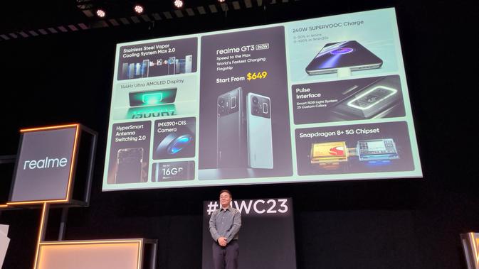 Realme GT 3 yang dirilis di MWC 2023 mengusung chipset Snapdragon 8 Plus Gen 1 yang membuat performanya ngebut (/ Agustinus Mario Damar).
