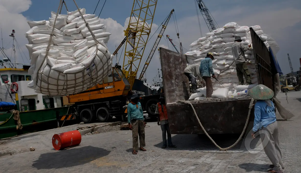 Seorang Buruh saat bongkar muat bahan pokok makanan di Pelabuhan Sunda Kelapa, Jakarta, Senin (24/3). Menteri Ketenagakerjaan Hanif Dhakiri mengatakan upah buruh perusahaan harus naik setiap tahunnya. (Liputan.com/Johan Tallo)