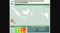 Badan Meteorologi, Klimatologi, dan Geofisika (BMKG) mengeluarkan peringatan dini terkait bencana hidrometeorologi (genangan, banjir, banjir bandang, dll) di sejumlah wilayah Indonesia. (Twitter @infoBMKG)