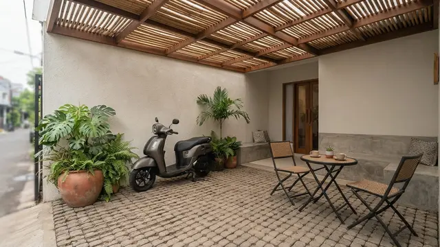 7 Desain Garasi Motor yang Menyatu dengan Teras untuk Rumah Sempit