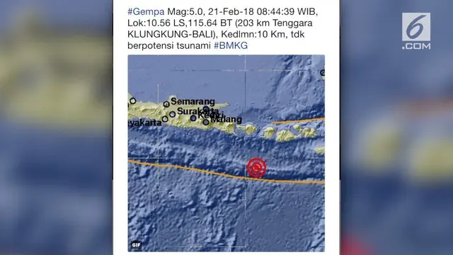 Bali diguncang gempa 5 SR pagi ini.