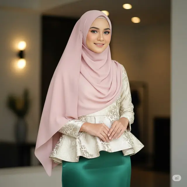 Gamis Peplum dengan Satin Glossy di Bagian Rok