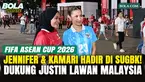 Jennifer Hubner bersama putrinya, Kamari, keluarga, dan rekan-rekannya hadir di Stadion Utama Gelora Bung Karno (SUGBK), Jakarta, Senin (28/9/2026). Mereka datang untuk memberikan dukungan langsung kepada Justin Hubner yang memperkuat Timnas Indonesi...