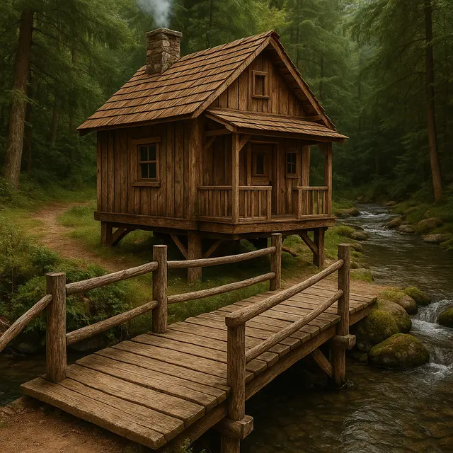 Rumah Panggung Rustic di Dekat Sungai Pinggir Hutan