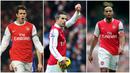 Foto kolase pemain Arsenal, Cesc Fabregas (kiri), Robin Van Persie (tengah), dan Thierry Henry saat ditugaskan menjadi kapten. (AFP)