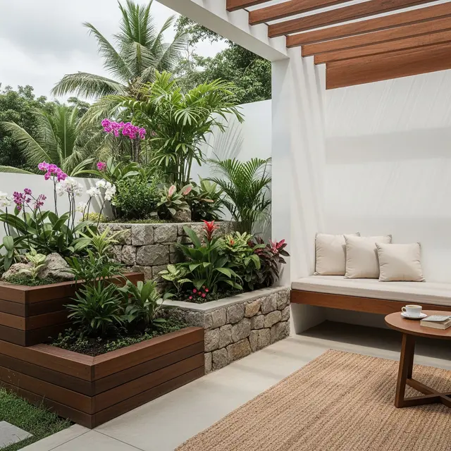 9 Model Teras Rumah Minimalis Ala Taman Tropis dengan Pot Besar, Kesejukan Alami