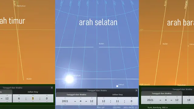 Fase Bulan Baru dan Konjungsi Bulan-Venus 12 April 2021. Sumber: Stellarium PC 0.20.4 via LAPAN.go.id