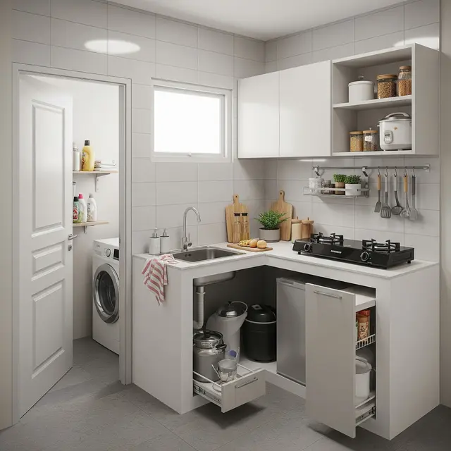 9 Desain Dapur Mungil 1,5x2 Meter Rumah Type 21 yang Menyatu dengan Ruang Laundry