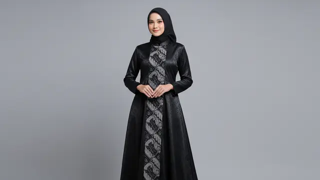 Gamis Batik Hitam Satin Embossed